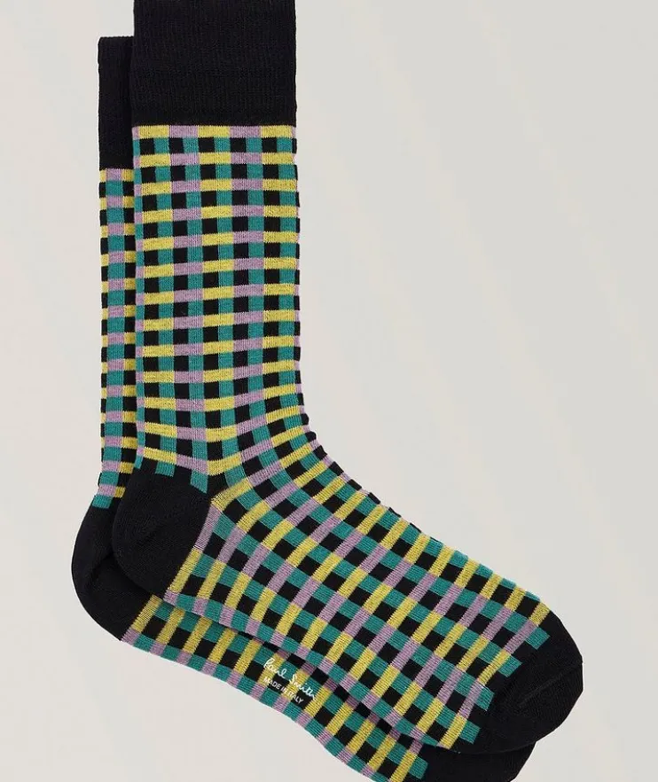 Ikko Check Stretch-Cotton Socks