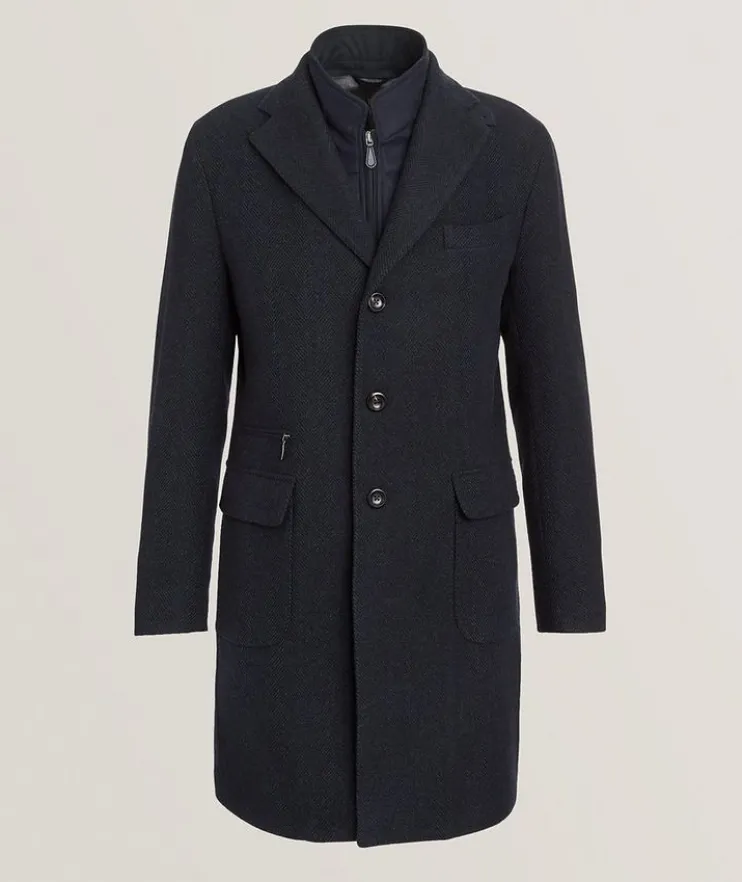 Insert Herringbone Wool-Cashmere Coat