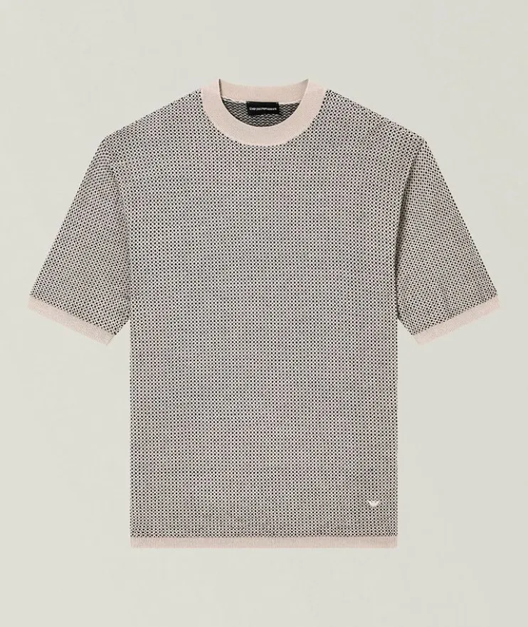 Jacquard Virgin Wool Short-Sleeve Sweater
