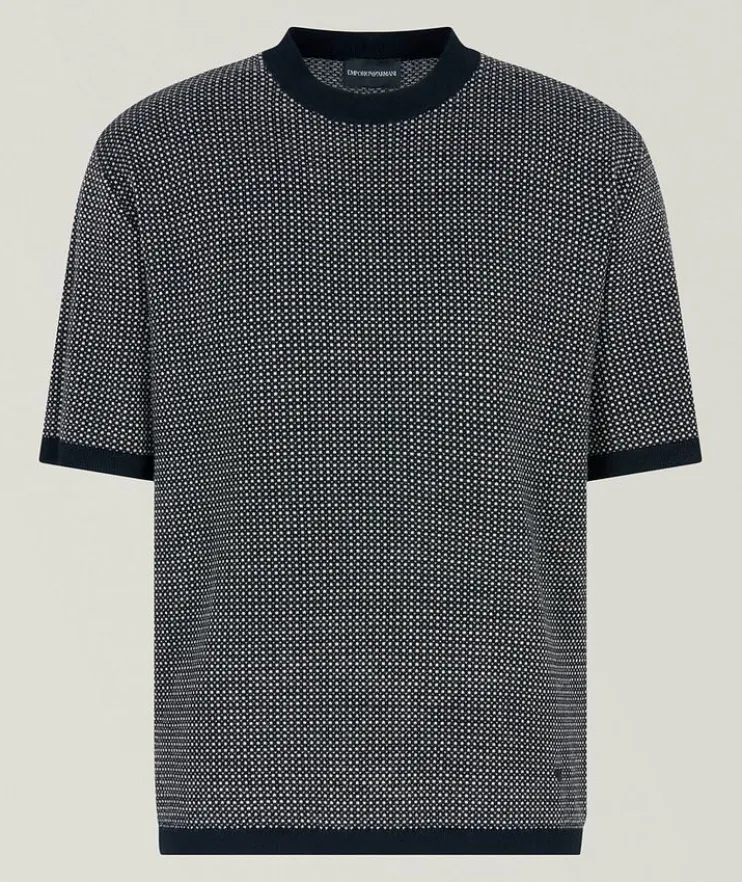 Jacquard Virgin Wool Short-Sleeve Sweater