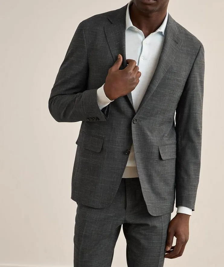 Kei Denim-Effect Check Wool-Blend Suit
