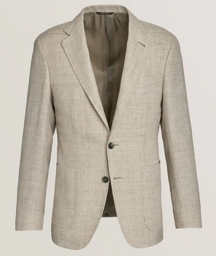 Kei Textured Windowpane Wool-Linen Sport Jacket