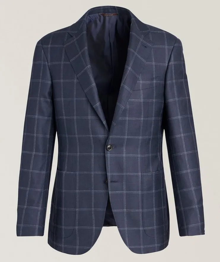 Kei Windowpane Cashmere-Linen-Silk Sport Jacket