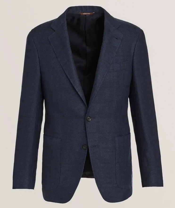Kei Windowpane Linen-Wool Sport Jacket