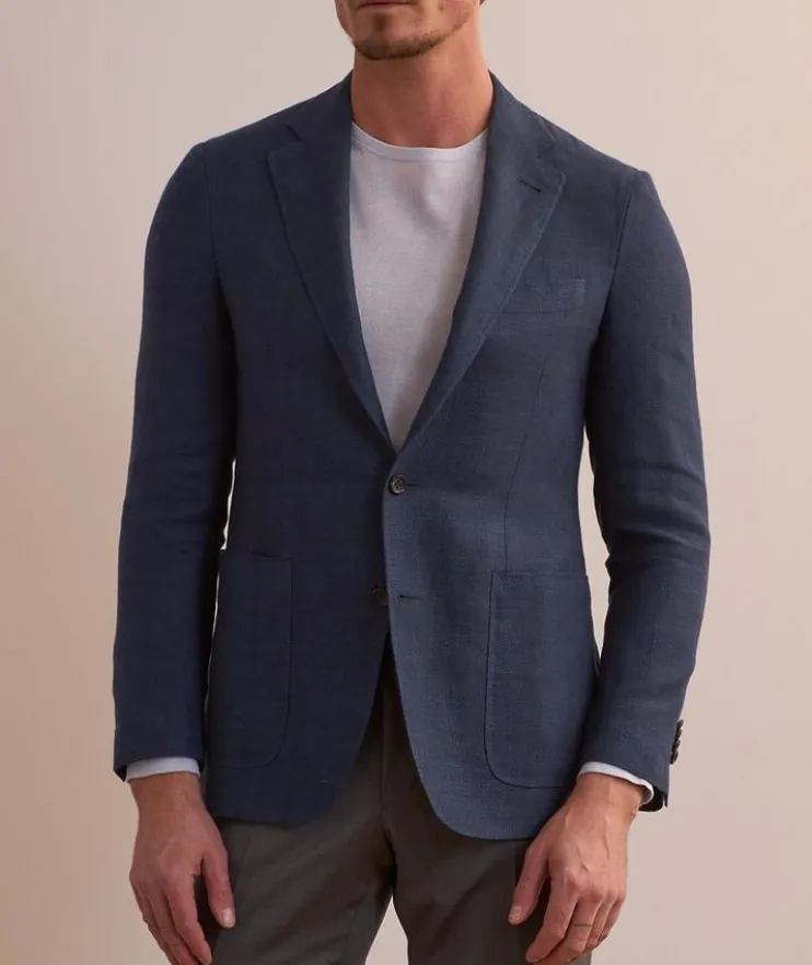 Kei Windowpane Linen-Wool Sport Jacket