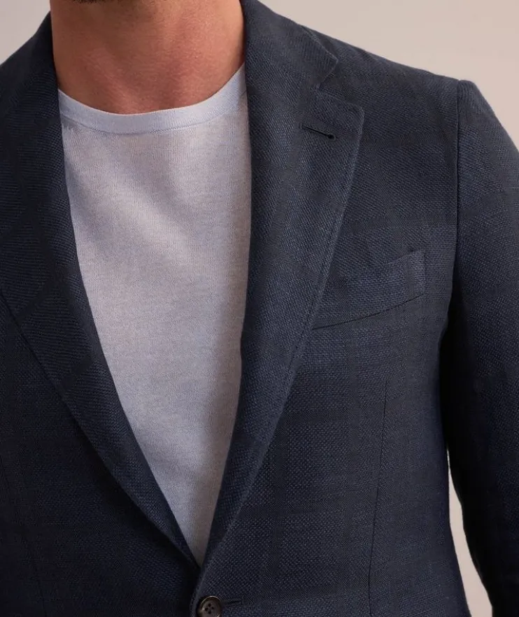Kei Windowpane Linen-Wool Sport Jacket