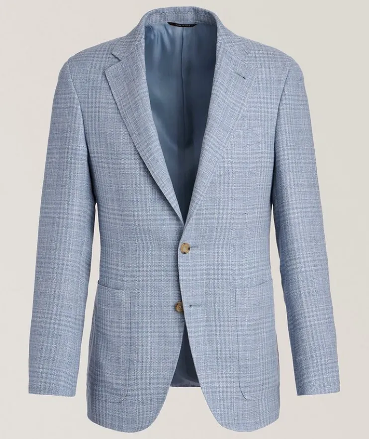 Kei Windowpane Linen-Wool Sport Jacket