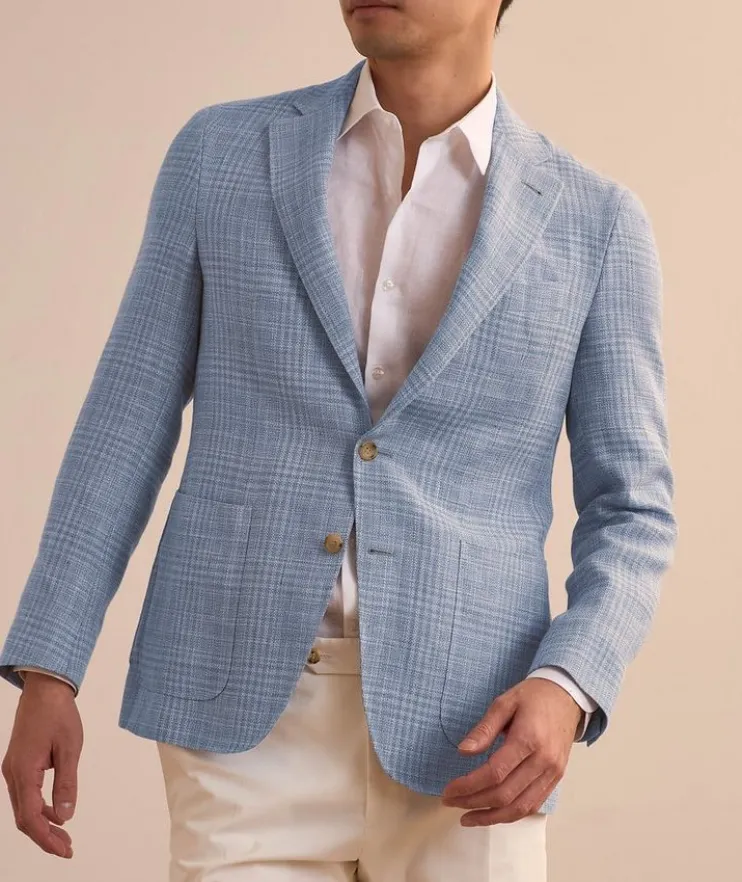 Kei Windowpane Linen-Wool Sport Jacket