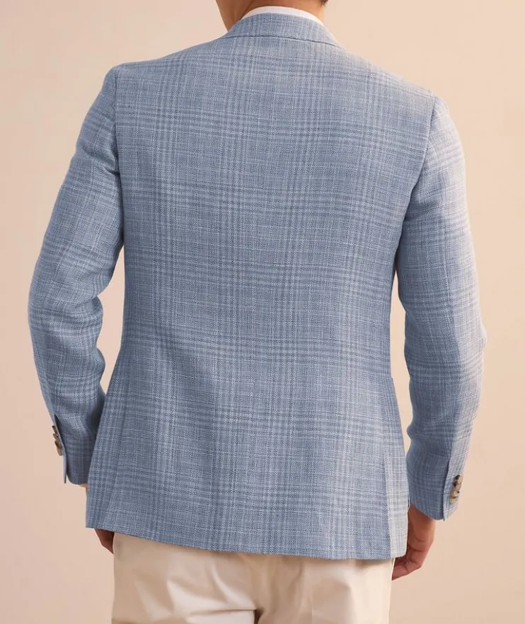 Kei Windowpane Linen-Wool Sport Jacket