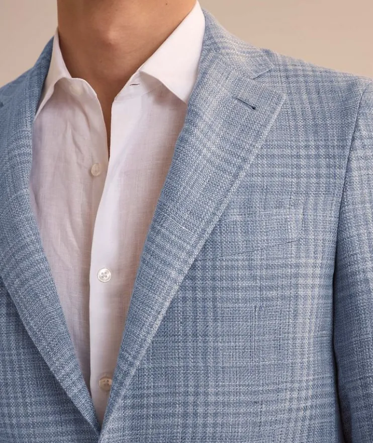 Kei Windowpane Linen-Wool Sport Jacket