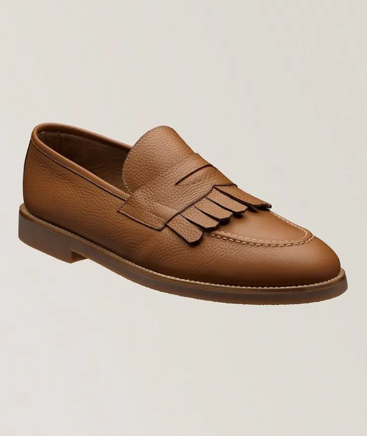 Kiltie Grained Leather Penny Loafers