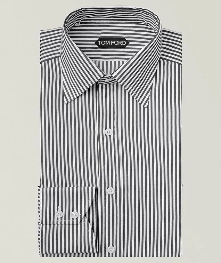 Ladder Stripe Cotton-Silk Dress Shirt