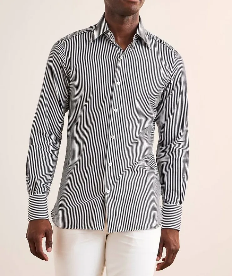 Ladder Stripe Cotton-Silk Dress Shirt