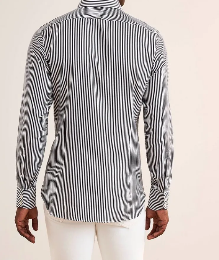 Ladder Stripe Cotton-Silk Dress Shirt
