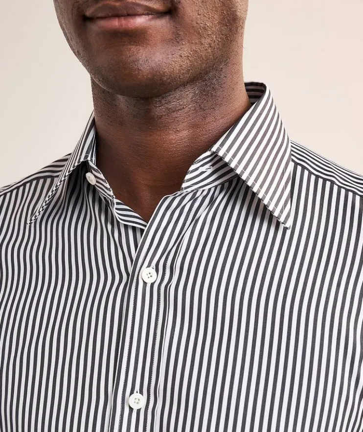Ladder Stripe Cotton-Silk Dress Shirt
