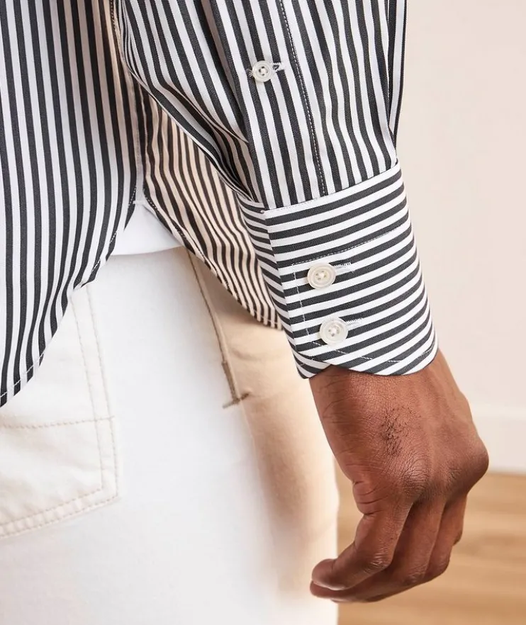 Ladder Stripe Cotton-Silk Dress Shirt