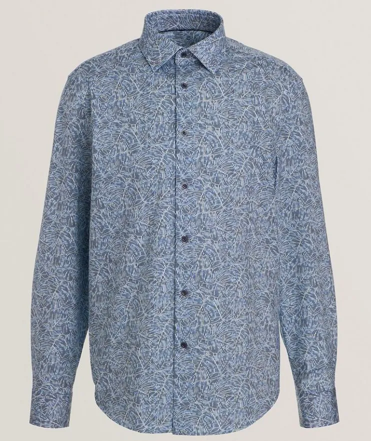 Leaf-Print Stretch-Cotton Shirt