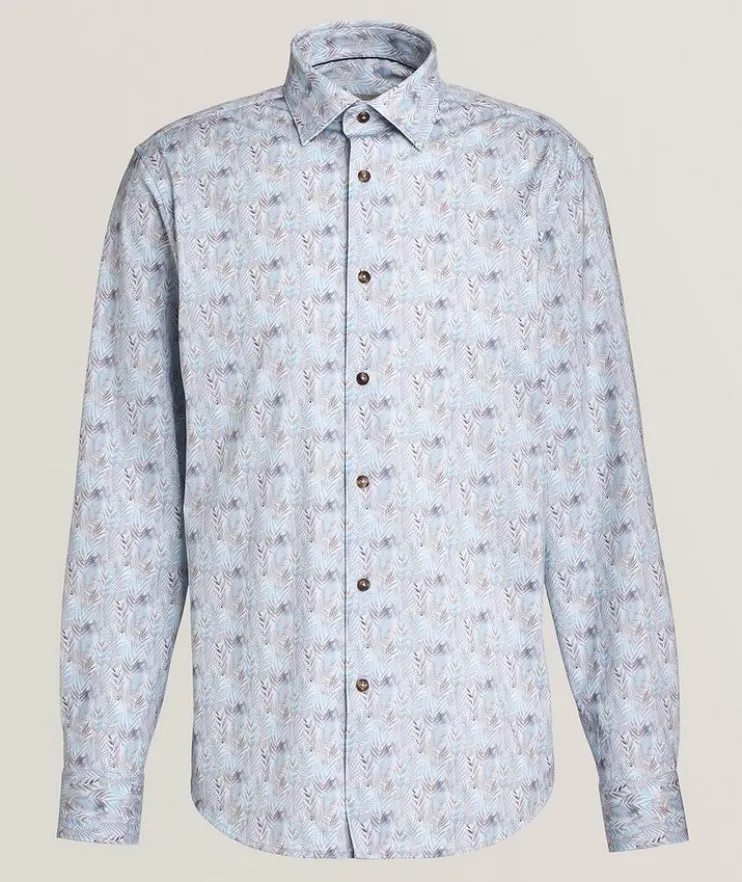Leaf-Print Stretch-Cotton Shirt