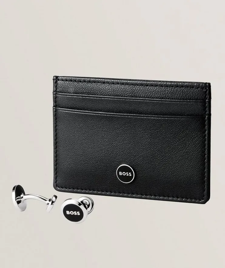 Leather Cardholder & Cufflink Set