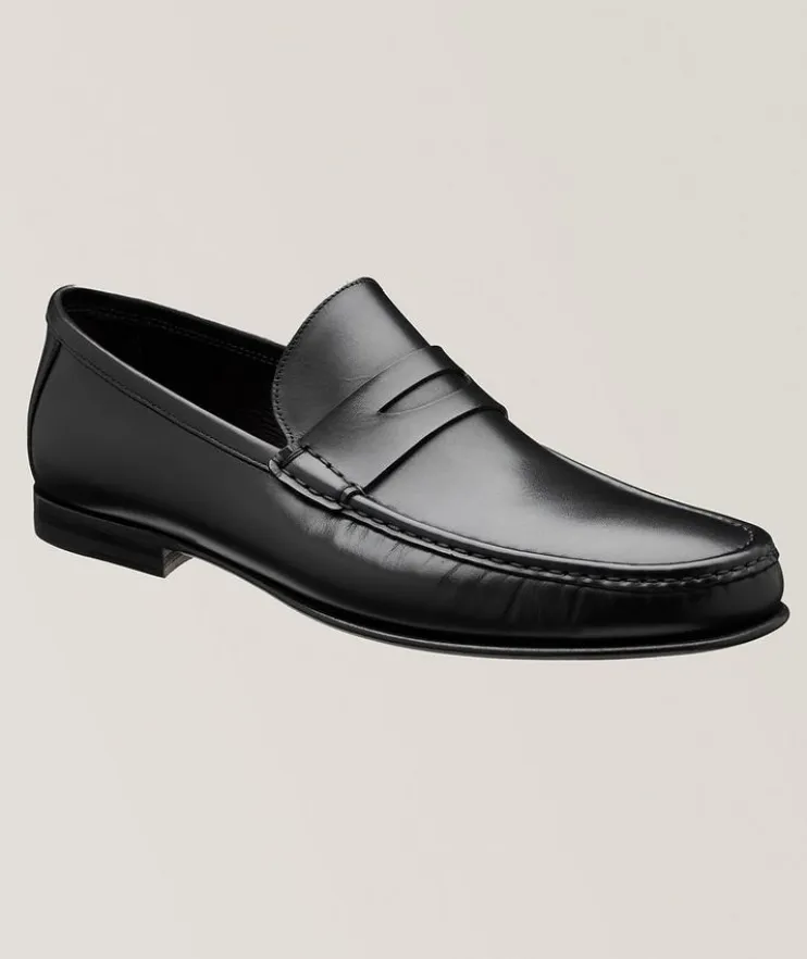 Leather Moc Toe Penny Loafers