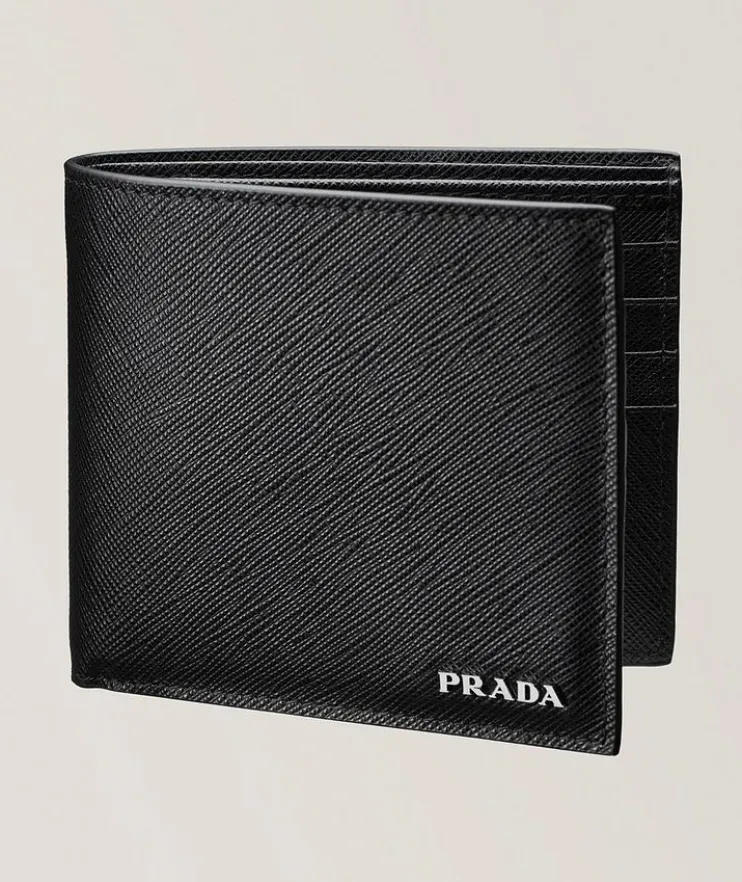 Letter Logo Saffiano Leather Bifold Wallet