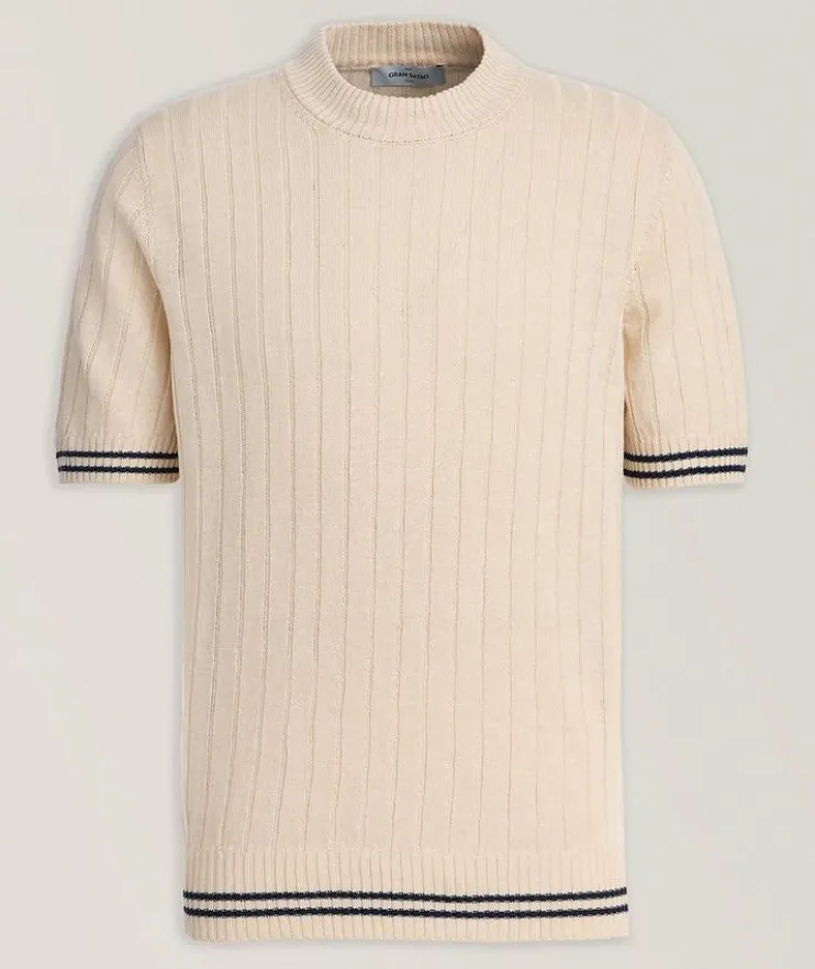 Linen-Cotton Ribbed Cricket Sweater