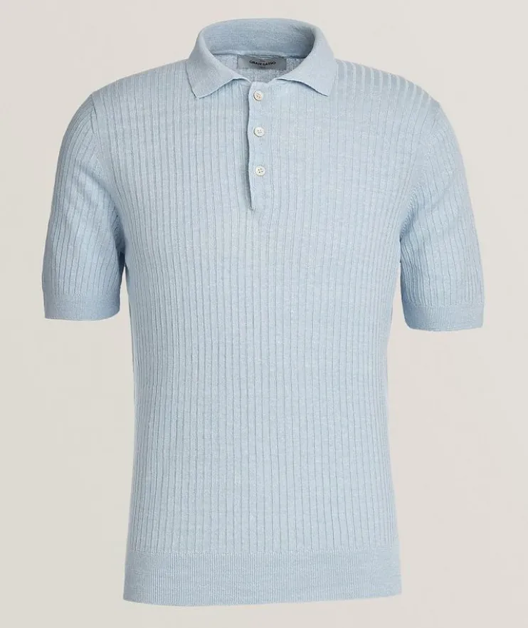 Linen-Cotton Ribbed Knit Polo