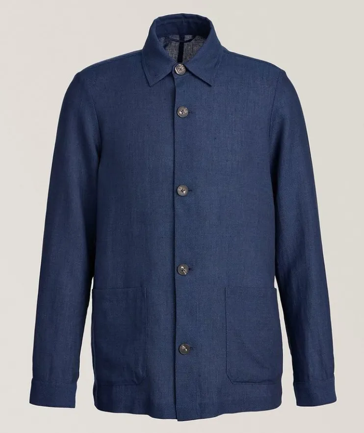 Linen-Wool Blend Shirt Jacket