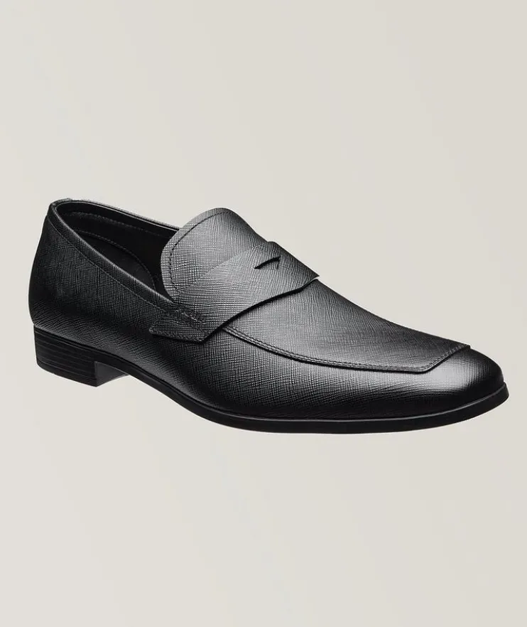 Logo Embossed Leather Penny Loafers