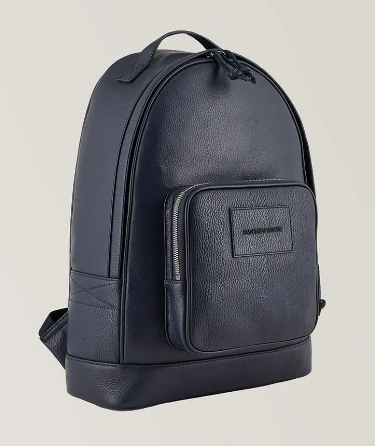 Logo Embossed Leather Backpack