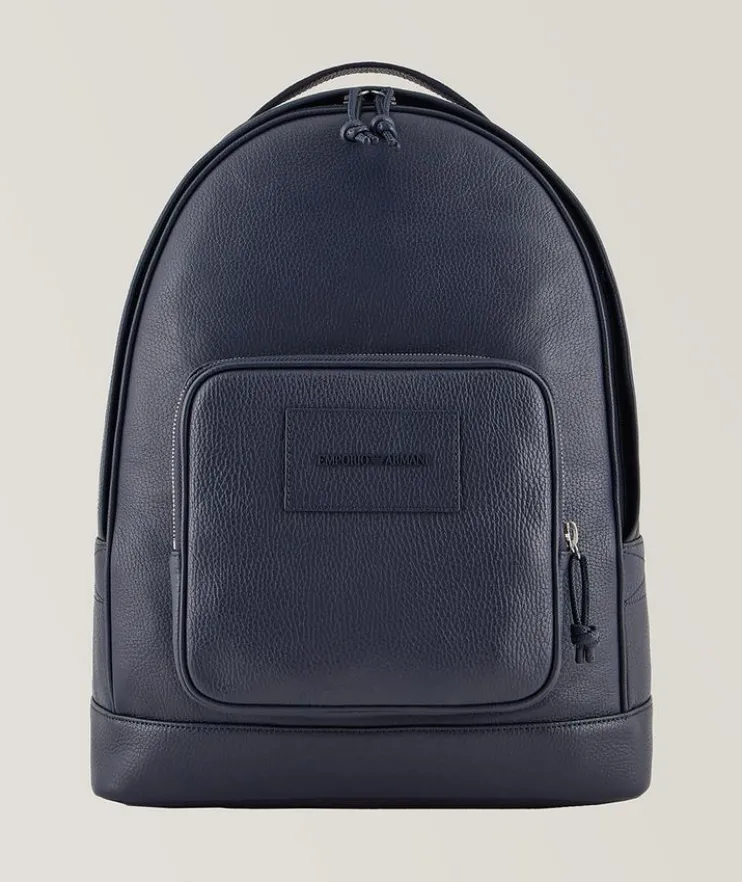 Logo Embossed Leather Backpack