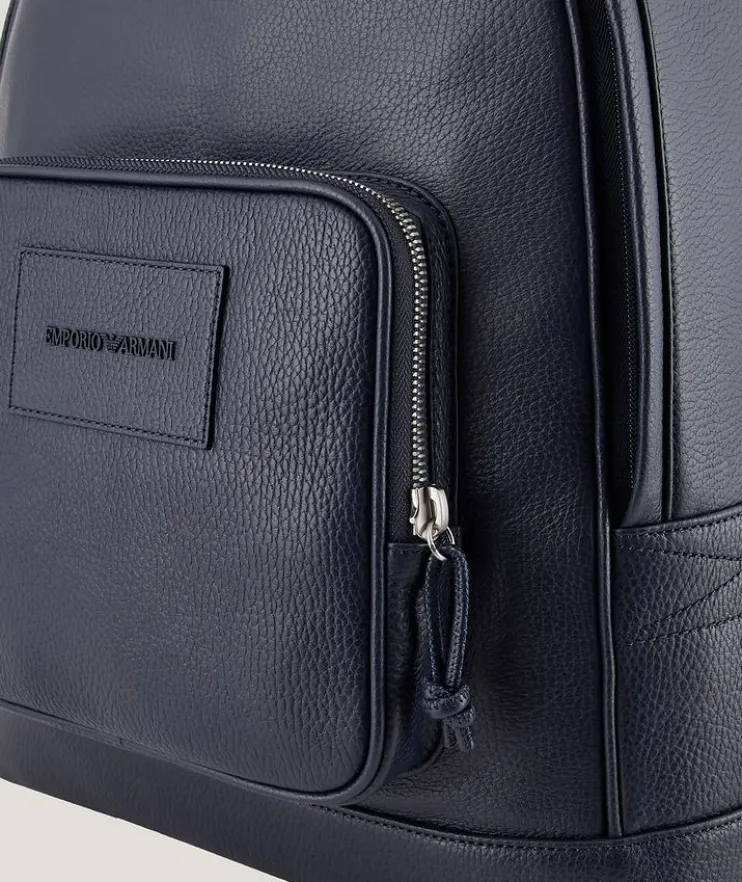 Logo Embossed Leather Backpack