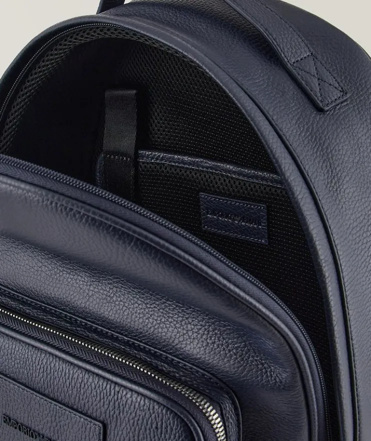 Logo Embossed Leather Backpack