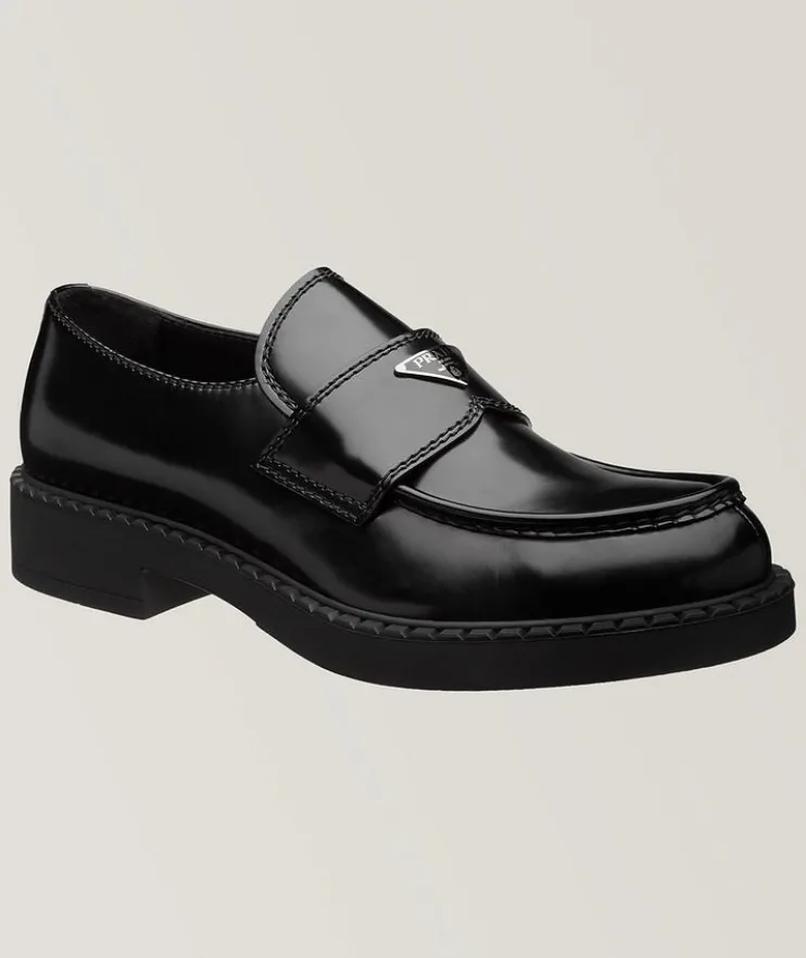 Logo Spazzolato Leather Loafers