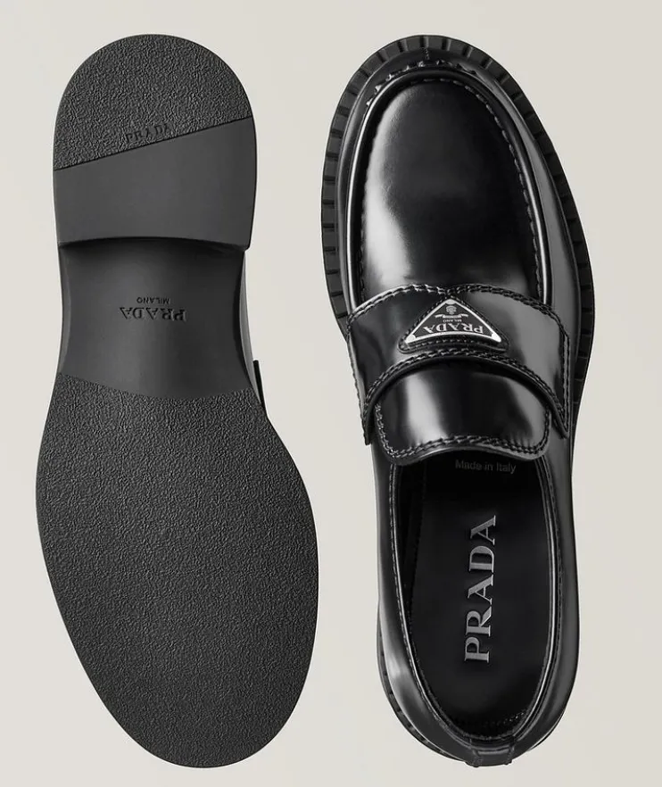 Logo Spazzolato Leather Loafers