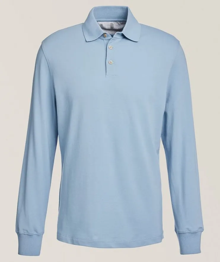 Long-Sleeve Cotton Piqué Polo