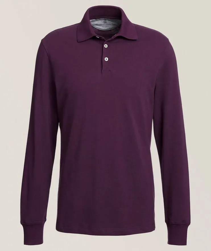Long-Sleeve Cotton Piqué Polo