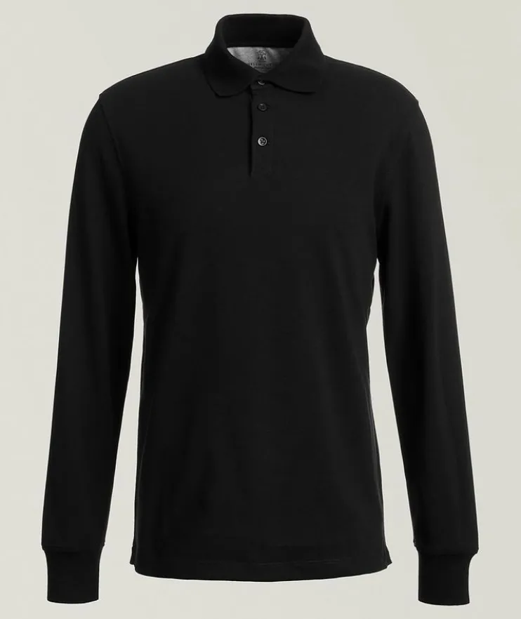 Long-Sleeve Cotton Piqué Polo