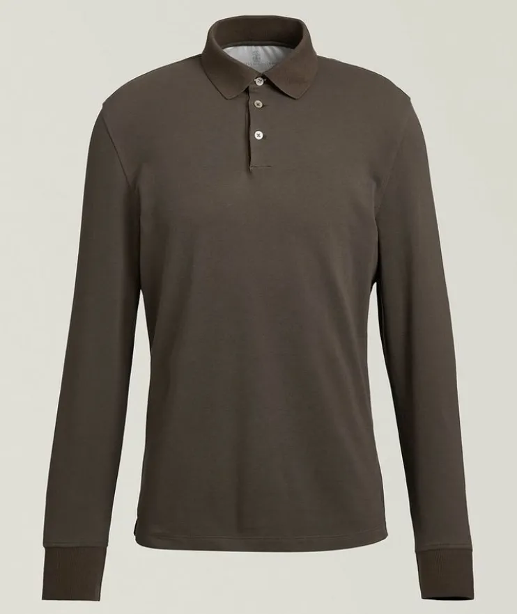 Long-Sleeve Cotton Piqué Polo