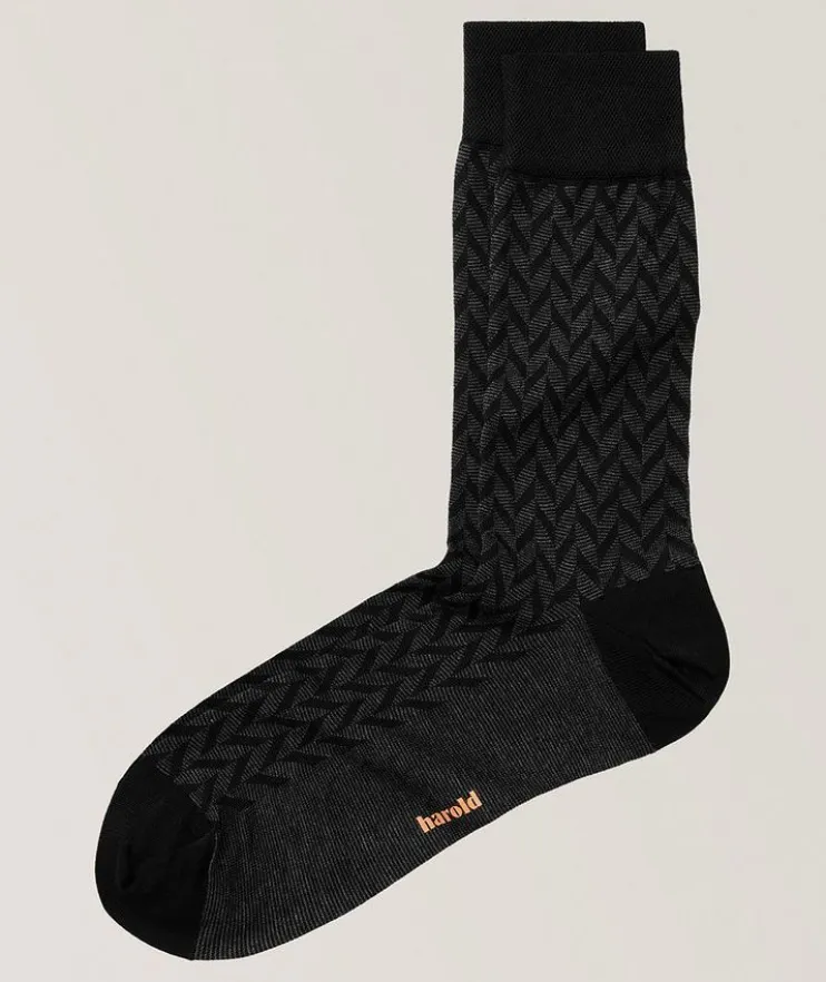 Macro-Chevron Stretch-Cotton Socks