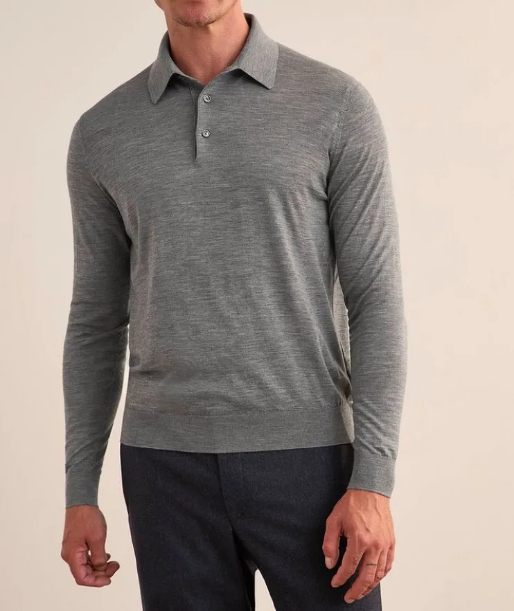 Marled Wool Knit Polo
