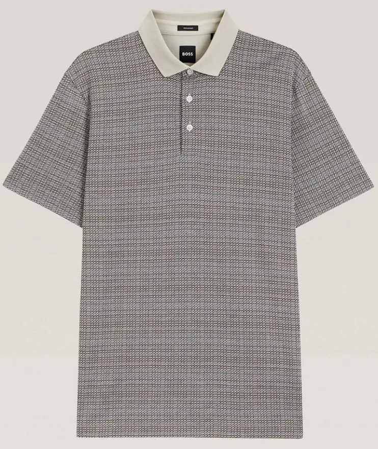 Mercerized Cotton Grid-Print Polo