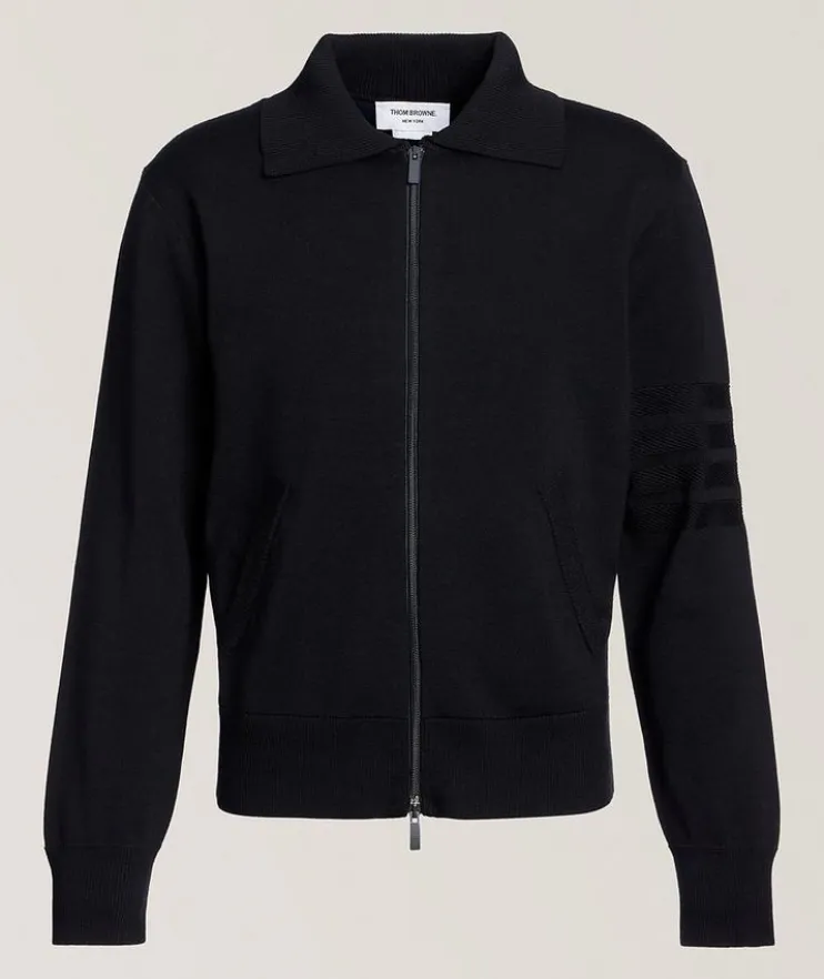 Merino Wool-Blend 4-Bar Zip-Up Cardigan