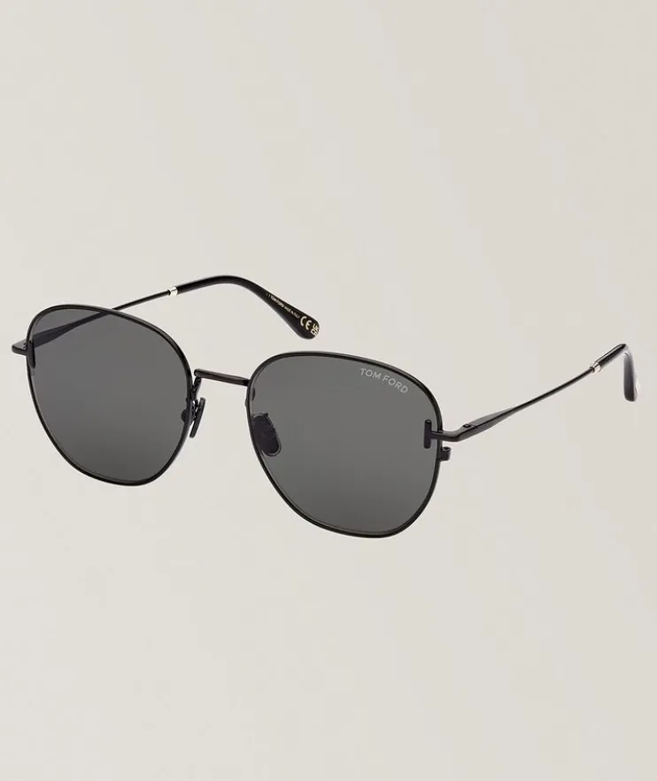 Metal T-Inlay Round Sunglasses