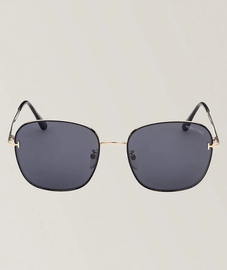 Metal T-Inlay Round Sunglasses