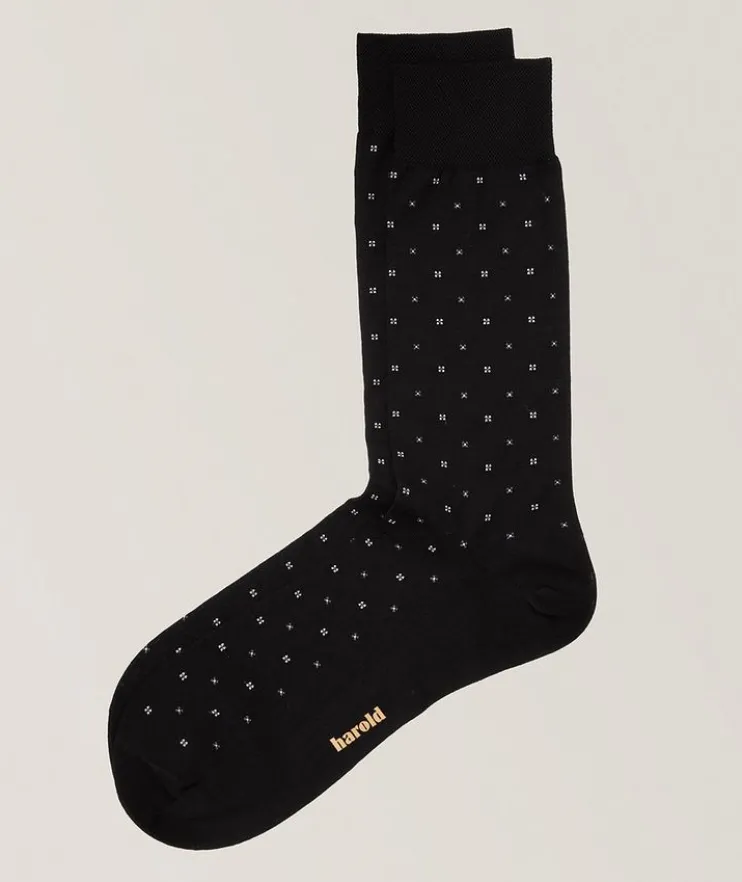 Micro-Floral Cotton-Blend Socks