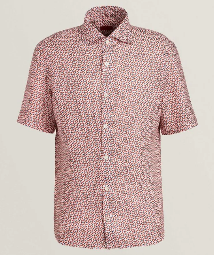 Micro-Floral Print Linen Shirt
