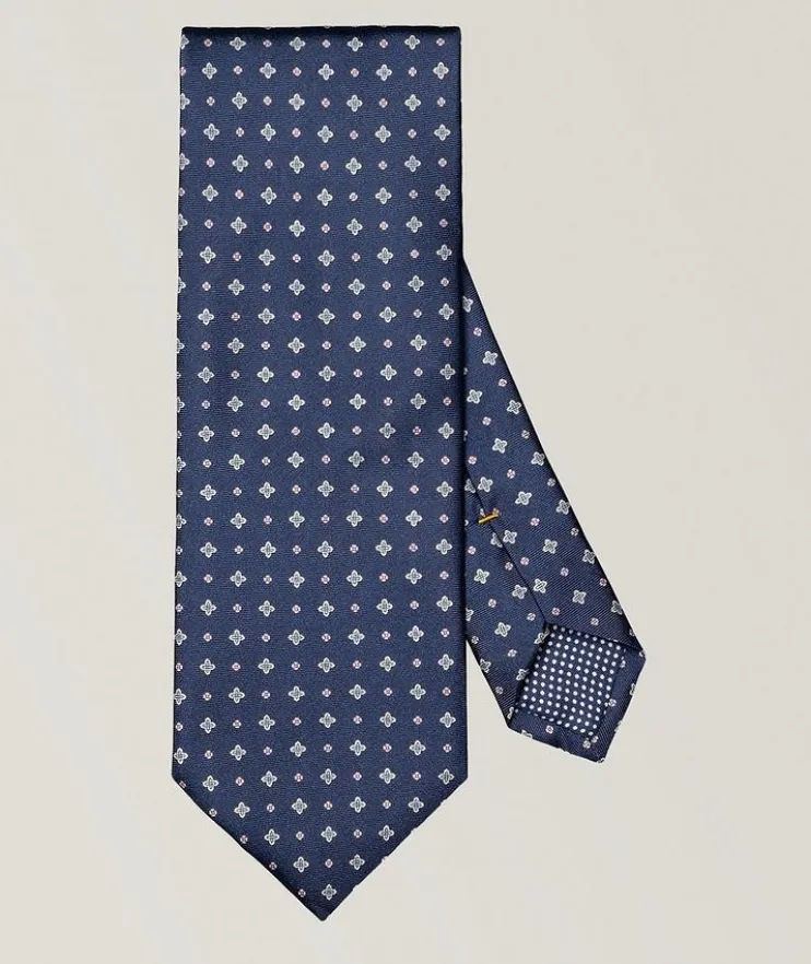 Micro-Floral Print Silk Tie