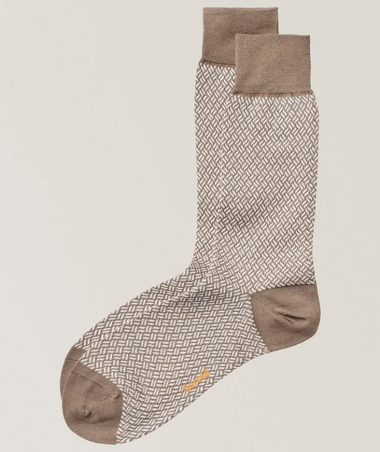 Micro-Herringbone Stretch-Cotton Socks