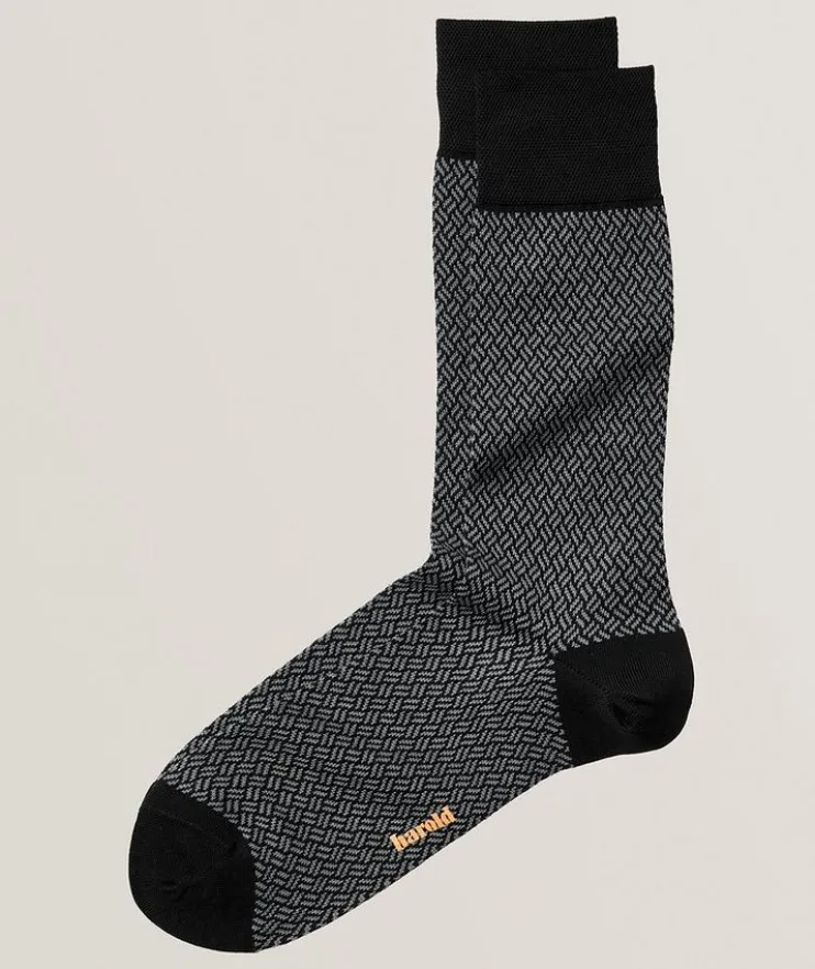 Micro-Herringbone Stretch-Cotton Socks